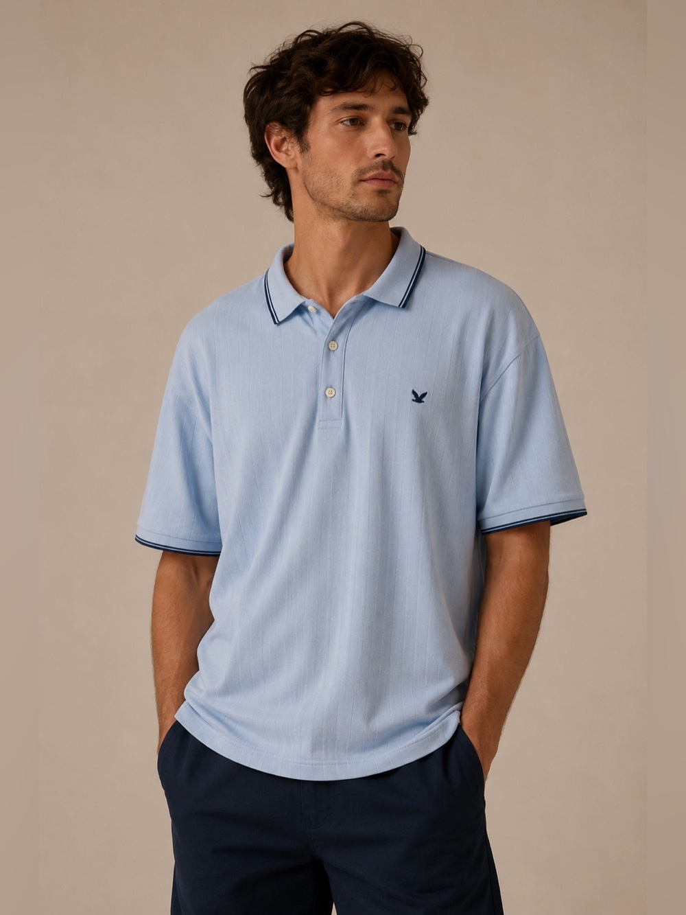 Lyle & Scott Men’s XXL Light Blue Vertical Stripe Polo Shirt Cotton Casual